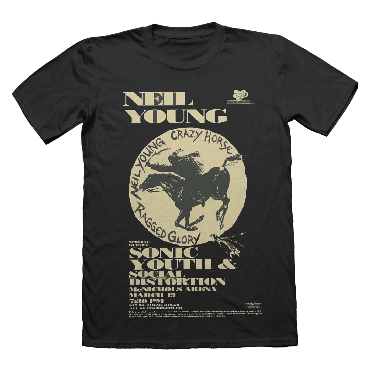 Neil Young T Shirt - Ragged Glory Tour Design